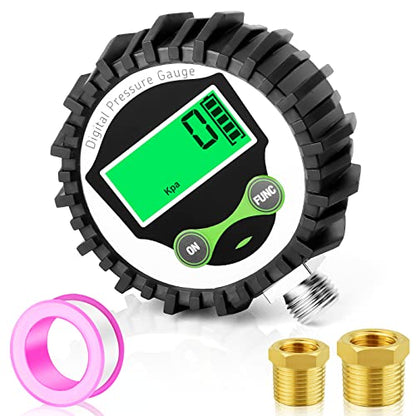 MEANLIN MEASURE 0-300Psi Digital Pressure Gauge with Rubber Cover, Lower Mount, Accuracy 1%, Resolution 0.1psi, with 1/4" x 1/2" and 1/4" x 3/8" NPT Hex Bushing - size: 0 - 300 PSI, style: Lower Mount