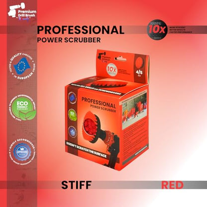 Premium Drill Brush Professional – Stiff 5 in Red | Scratch-Free Outdoor Cleaning Brush for Patio Bricks, Decking, Garden Tools, Lawn Mowers, Bicycles, Car Wheels, Pool Tiles and Boat Hulls - color: Red