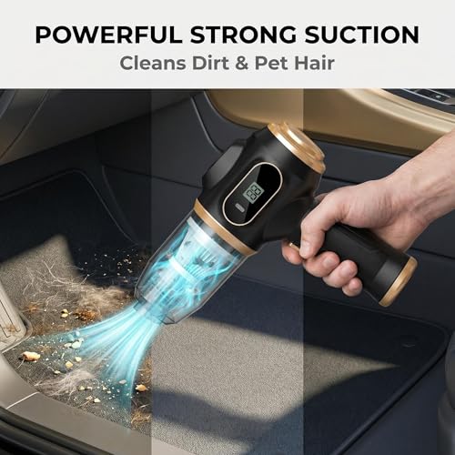 Handheld Car Vacuum, 21000Pa Cordless Vacuum with LCD Screen, Rechargeable Vacuum for Car Detailing, Home, Office, Pet Hair, Portable Vacuum Cleaner with 7-in-1 Cleaning Kit (Black)