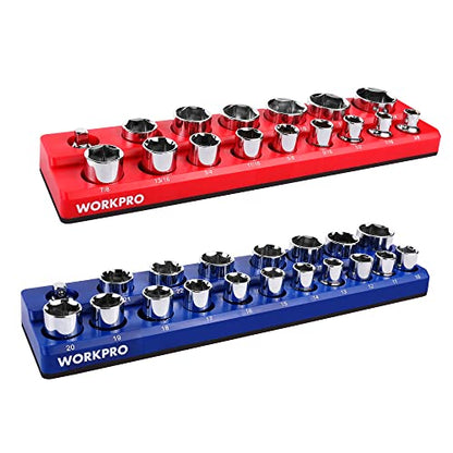 WORKPRO 1/2-inch Magnetic Socket Organizer Set, 2-Piece SAE & Metric Magnetic Socket Holders, Holds 35 Standard Sockets for Tool Box, Tool Carts (Sockets Not Included) - size: 1/2" SAE&Metric