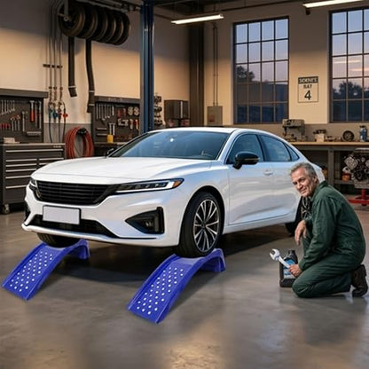 Heavy Duty Car Ramps Set of 2, Steel Auto Ramps 8000 LBS Capacity, Low Profile Car Ramps for Oil Change, Vehicle Service Ramp for Cars SUV & Light Trucks, 9" Lift Height (Blue) - color: Blue