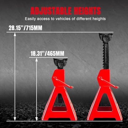 Big RED 12 Ton Jack Stands with Lock Adjustable Height to 28.15'', Fit for Cars, SUVs, and Most Automobiles, Red, 2 Pack - size: 12 Ton, style: 1 Pair