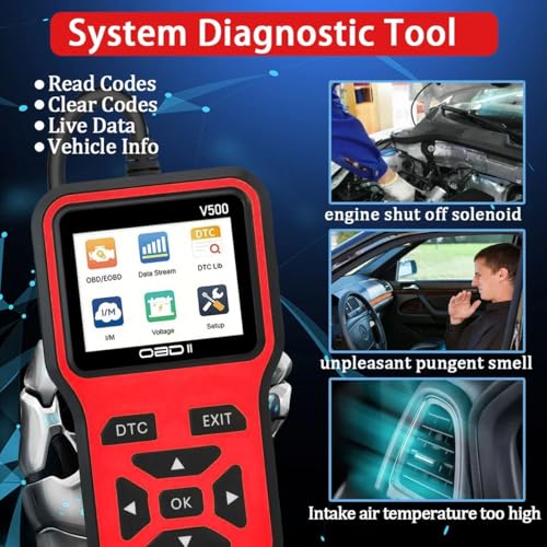 V500 OBD2 Scanner Diagnostic Tool, Professional Code Reader with Live Data Stream, DTC Lookup, I/M Readiness, O2 Sensor Test, EVAP System Test, Vehicle Info Display