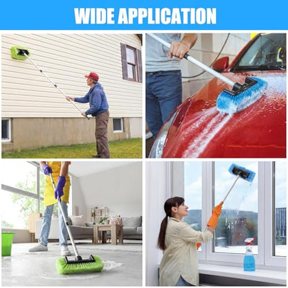 2 Pack 58 Inch Extendable Car Wash Brushes, Soft Bristled Scratch Free Cleaning System with Long Handle, Universal Cleaning Tool Set for Vehicles Home Windows Tires Snow Removal(Green+Blue) - color: green+blue