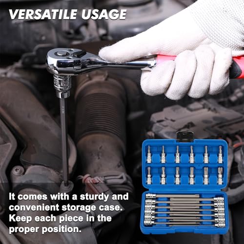 CASOMAN 3/8"Drive Extra Long and Standard Torx Bit Socket Set, 24 Piece Torx Star Bit Set, T10 to T60, Length: 150mm, CR-V & S2 Steel - size: 150mm | 24-piece Set