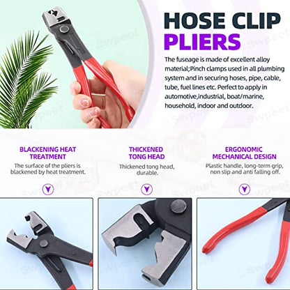 Swpeet 121Pcs 7-22mm Spring Band Hose Clamps with CV Boot Hose Clip Pliers Assortment Kit, Silicone Vacuum Hose Action Pipe Clamp Low Pressure Air Clip