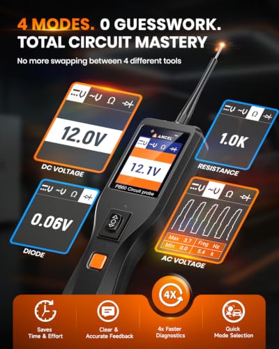 ANCEL PB60 Automotive Power Circuit Probe Tester 12-24V, All-in-One Electrical Diagnostic Tool with Component Activation, Short Finder, Digital Multimeter Ohmmeter Functions for Cars Trucks RVs ﻿ - color: Orange-Black
