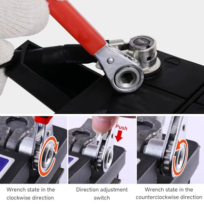 10mm Ratchet Wrench 2 in 1 10mm Battery Terminal Ratchet Wrench for 3/8in Top Post O.E. Terminal and 5/16in Side Bolt Post, Battery Wrench for Top Side Post, RV Sport Car Wrench