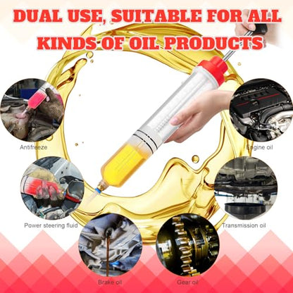 Lothee 2 Pack 500cc Automotive Fluid Extractor Pump Oil Extractor Hand Syringe Pump with Hose Manual Suction Vacuum Fuel Car Transfer for Power Steering, Hydraulic Fluid(Red) - color: Red