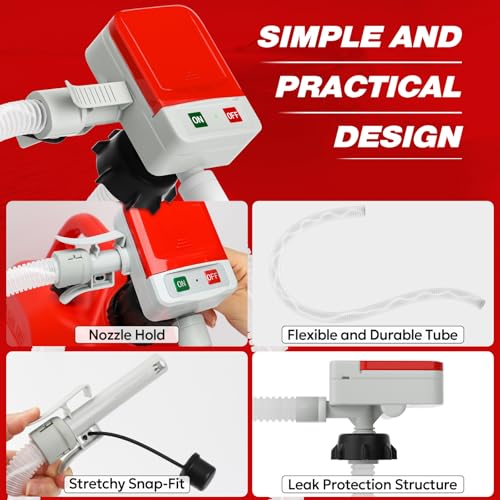 Keimi Portable Fuel Transfer Pump with Auto-Stop, 3.2 Gallon per Min, 51" Extra Long Hose, Battery & USB Powered, 4 Can Adapters, Leak-proof Gas Pump for Oil, Diesel and Gasoline - color: Grey Red