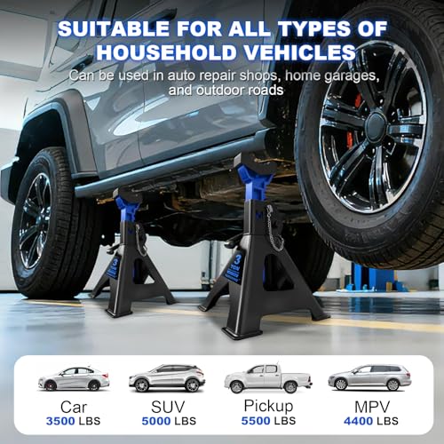 3 Ton (6,600 LBs) Jack Stands with Double Pin Locking,Rubber Cover and Large Foot Base,11"-17" Adjustable Height,Heavy Duty Car Jack Stands,Lifting SUV,MPV,Pickup Truck,ATV/UTV,1 Pair,Blue - color: blue-standard, size: 3ton Load Capacity