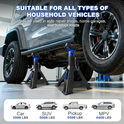 3 Ton (6,600 LBs) Jack Stands with Double Pin Locking,Rubber Cover and Large Foot Base,11"-17" Adjustable Height,Heavy Duty Car Jack Stands,Lifting SUV,MPV,Pickup Truck,ATV/UTV,1 Pair,Blue - color: blue-standard, size: 3ton Load Capacity