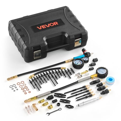 VEVOR Engine Cylinder Compression Tester Kit, 0-700 PSI Pressure Gauge & 0-100 PSI Leak Gauge, Automotive Leak Down Tester Kit with 4 Adapters, Pressure Check & Leakage Rate Test on Cars, Motorcycles