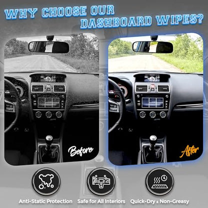 Car Wash Wipes with Refreshing Lemon Scent, Pack of 100 Individually Wrapped Wipes, Dashboard Car Accessories Travel Essentials