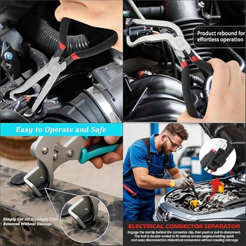 Car Clip Pliers/Disassembly Tools,Efficient Multi-Functional Automotive Snap Ring Pliers,Electrical Disconnect Pliers for Cars,Connector Separator Tool and Fuel line disconnect tool (4PCS) - color: Black