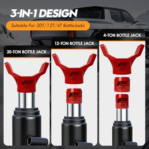 Bottle Jack Adapter Set, 20T + 4T/12T Sleeves, Fits 2" & Smaller Saddle | 20t Base With 4t/12t Sleeves. Anti-Slip, Stable. Fits 2" & Smaller Saddle, 3/4" Round & 3" Square Axles. For Rv, Trailer, Atv - color: Red-With two jack adapters
