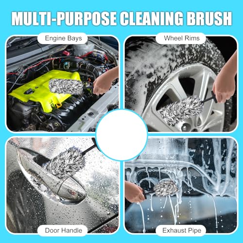 Car Cleaning Rim Brush Wheel Cleaning Brush, Metal Free Soft Synthetic Wool Car Wash Brush, Highly Water Absorption Wheel Brush (Black White) - color: Black White