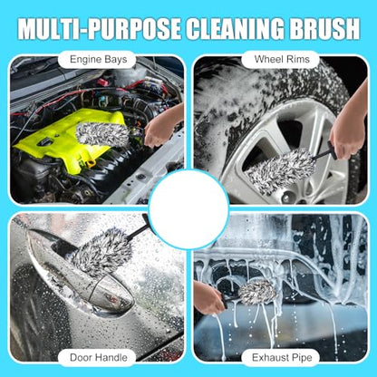 Car Cleaning Rim Brush Wheel Cleaning Brush, Metal Free Soft Synthetic Wool Car Wash Brush, Highly Water Absorption Wheel Brush (Black White) - color: Black White