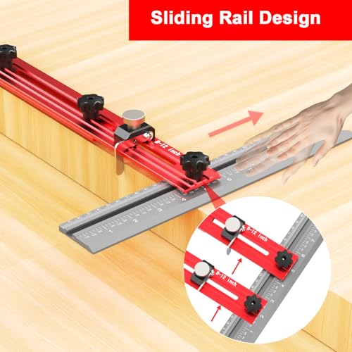 Stair Tread Template Tool – Stair Tread Gauge Jig, Aluminum Alloy Measuring and Scribe Tool for Accurate Angle, Depth, and Length Measurement of Stairs, Risers, and Partitions - color: RedGray