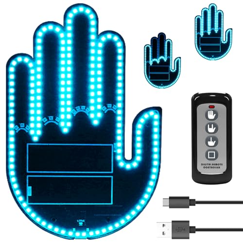 DIBMS Car Gesture Decorative Lights, Ambient Lighting, Rechargeable LED Gesture Lights for Car Road Rage LED Signs Calm Road Rage, Remote Control Triple Mode Fun Finger Lights (Ice Blue) - color: Ice Blue-USB