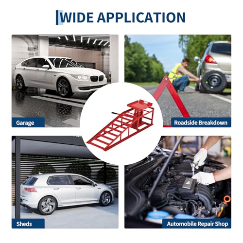 Heavy Duty Hydraulic Car Ramps 2 Pack – 5 Ton 11000 lbs Steel Low Profile Lift – Adjustable Height 9.4-13.34 in – Ideal for Oil Change & Garage Repair – Portable Truck & Low Car Service