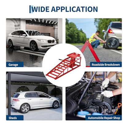 Heavy Duty Hydraulic Car Ramps 2 Pack – 5 Ton 11000 lbs Steel Low Profile Lift – Adjustable Height 9.4-13.34 in – Ideal for Oil Change & Garage Repair – Portable Truck & Low Car Service