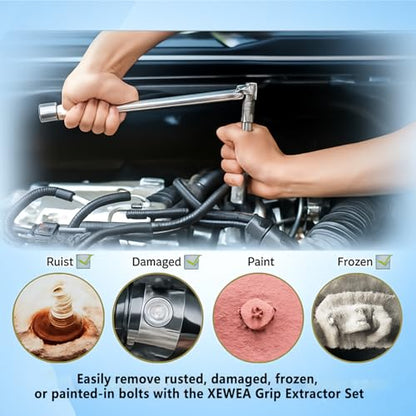 XEWEA Professional 14PCS Bolt Extractor Set, 3/8" Drive Impact Stripped Bolt Remover Socket Set for Removing Damaged Broken Rounded Off Bolt & Nut, Impact Grade Cr-Mo Steel with Case - size: 14PCS