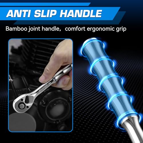 KOOPOOL 3-Piece Ratchet Set, 1/4", 3/8", 1/2" Drive | 72-Tooth, Quick Release, Reversible Socket Wrench, Chrome Alloy