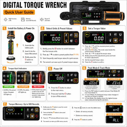 Uharbour Digital Torque Wrench 3/8" Drive, 0.66-44.29Ft.lbs/0.9-60Nm Range, Electric Torque Wrench with Dual Direction Ratchet, ±1% Accuracy with Vibration, Buzzer and LED Alert - size: 3/8" Drive 0.66-44.29 ft.lbs