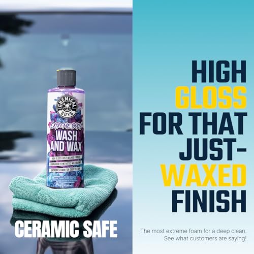 Chemical Guys, Extreme Bodywash & Wax Car Wash Soap, Grape Scent, 1 Gallon | Thick clinging foam in cannons, guns or buckets, carnauba adds gloss, gentle on wax and sealant, grape scent - size: 128 Ounce (Pack of 1)