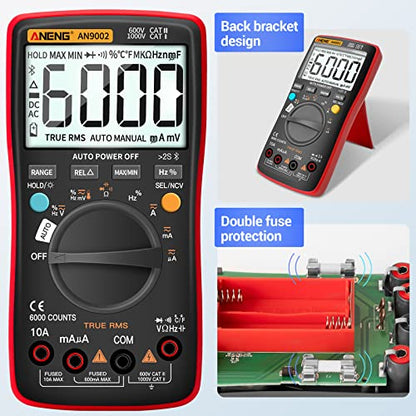 ANENG Bluetooth Multimeter, TRMS 6000 Count Auto Range AC/DC Digital Tester | Ohm Volt Meter Measures AC/DC Voltage,Current,Resistance,Capacitance, continuity,Diodes,Temperature for Automotive