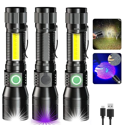 AdamStar Black Light Flashlight, 3 in-1 Rechargeable Flashlights, UV Light Magnetic LED Flashlight High Lumens, 7 Mode Camping Waterproof Flashlight for Pet Urine Detection (3 Pack) - color: 3 Pack