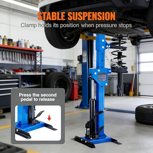 Professional Hydraulic Coil Spring Compressor for Car, SUV & Truck – Heavy Duty Foot Pedal Operated Strut & Shock Absorber Tool with Safety Lock, Durable Steel Construction, Blue - color: Blue