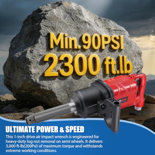 1 Inch Air Impact Wrench, Up to 3000ft-lbs Torque, 5000RPM 1'' Impact Gun | 16 lbs Lightweight Pneumatic Impact Wrench with 6 Inch Extended Anvil & 2 D Handles, 1/2'' Air Inlet for Heavy Duty Repairs - size: 1 Inch | 3000 ft-lbs w/6" Extended Anvil