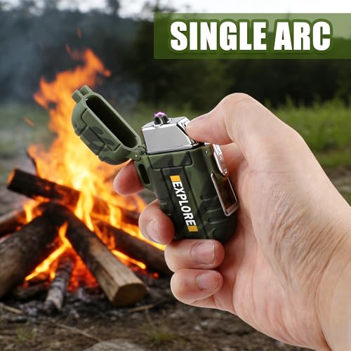 LcFun Electric Lighter USB C Rechargeable Plasma Lighter Windproof Flameless Arc Lighters, Waterproof Matches for Camping Hiking Hunting, Survival Tactical Gear Gifts for Men Fathers Husband - color: Camouflage, style: Arc lighter