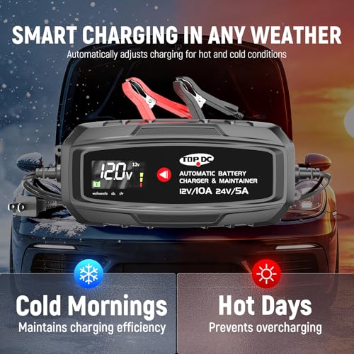 10A 12V/24V Smart Battery Charger,Maintainer, Desulfator & Power Supply with Overcharge Protection & Thermal Compensation for Car, Motorcycle, Lawn,RV, ATV Lead-Acid & Lithium Batteries - size: 10A