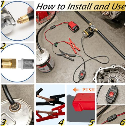 12V 100W Oil Transfer Pump, 5.8L/Min High Flow Oil Change Pump With Battery Adapter Compatible with Milwaukee M18 Battery, Fluid Transfer Pump for Truck, Motorcycle, Boat, Generator, Lawn Mower - color: SET 03