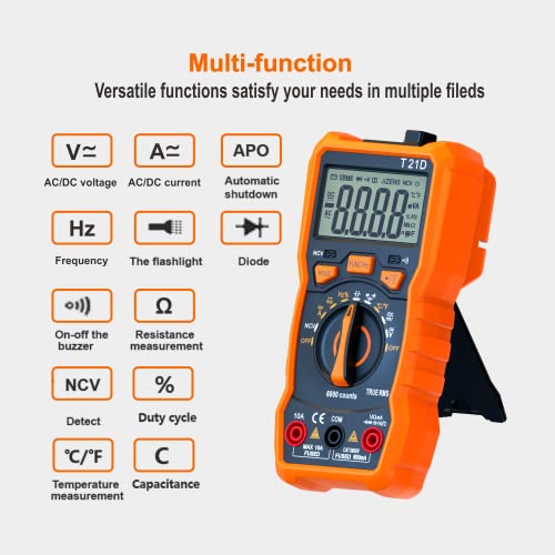 Auto-Ranging Digital Multimeter, TRMS 6000 Counts AC DC Voltmeter Ohm Volt Amp Meter, Electrical Multimeter Tester with NCV, Measure Capacitance Current Resistance Temp Continuity Diode Duty Cycle - style: up to 600V/10A