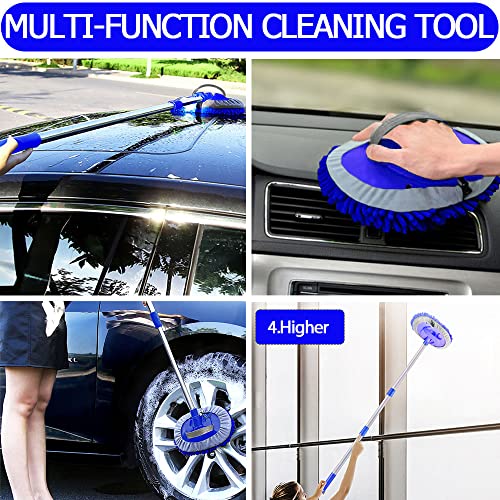 WillingHeart 47.5" Car Wash Brush Mop Cleaning Tool with Long Handle Kit for Washing Detailing Cars Truck, SUV, RV, Trailer, Boat 2 in 1 Chenille Microfiber Sponge Duster Not Hurt Paint Scratch Free - color: Blue
