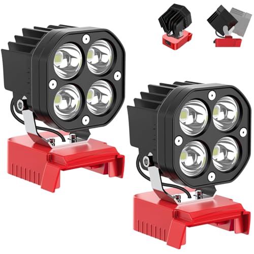 2pcs 6000 Lumen LED Work Light for Milwaukee 18V M18 Battery, 40W Cordless Job Site Light with Low Voltage Protection, 120° Adjustable Head for Camping, Auto Repair, Garage, Emergency - color: Red, size: 2pcs