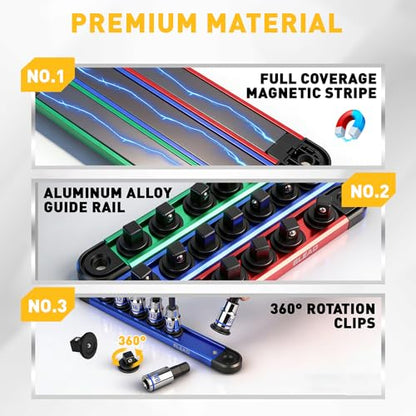 21-Piece Allen Bit Socket Set, 3/8" Drive Hex & Torx Socket Set with Magnetic Sockets Organizer Rail, S2 Steel Bit & Chrome Vanadium Steel Sockets for Professional Garages Workshop