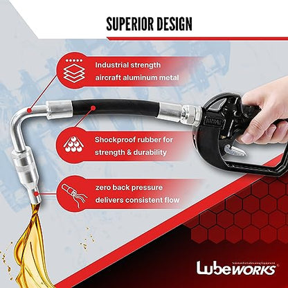 Lubeworks Oil Control Valve Nozzle Manual 1-35lpm / 0.3-9.2gpm Heavy Duty Oil Transfer Pump Control Valve for Motor, Synthetic Hydraulic, Gear Oil, Transmission Fluid in Liter, Gallon, Pint and Quart