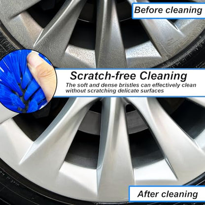 Wheel Brush Kit, Soft Drill Wheel Cleaner Brush, No Scratches Highly Dense Car Cleaning Brush Set for Wheels, Rims, Engines, Exhaust(Blue/White,2Pcs) - color: Blue/White,2pcs
