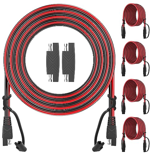 OYMSAE 12Feet SAE to SAE Extension Cable Quick Disconnect Connector 16AWG, for Automotive Solar Panel Extension Cable Plug(12FT(16AWG)) Pack of 4 - color: 4 Pack, size: 12FT(16AWG)