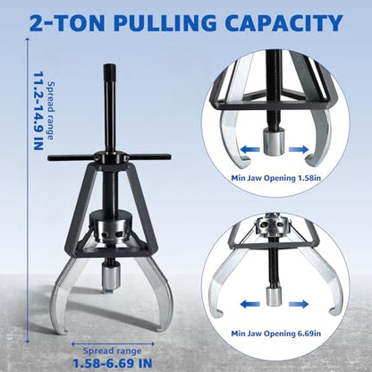 HKTE 2-Ton 3-Jaw Gear Puller, 1.58-6.69 Inch Jaw Range, Heavy Duty Forged Steel Tool for Gears, Bearings, Pulleys, Flywheels in Mechanical & Auto Repair - color: 2ton