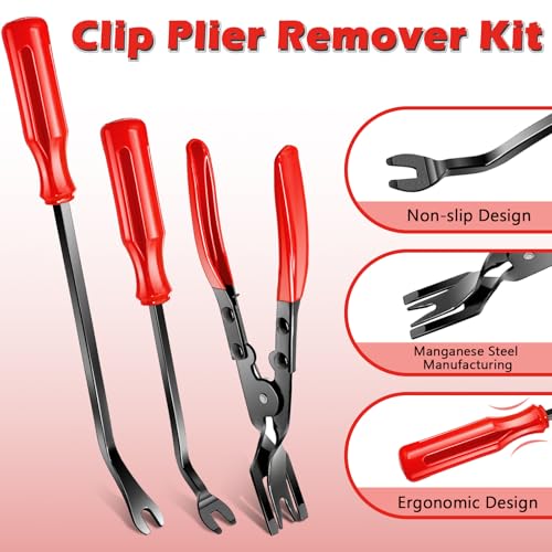Doaho 7 Pcs Car Trim Removal Tool Kit with Non-Scratch Plastic Pry Tool and Fastener Clip Pliers for auto Safe Interior Car Panel Detachment, Dashboard, Door Clips & Upholstery – Red - color: Red-7 Pcs Trim Removal Tool Kit