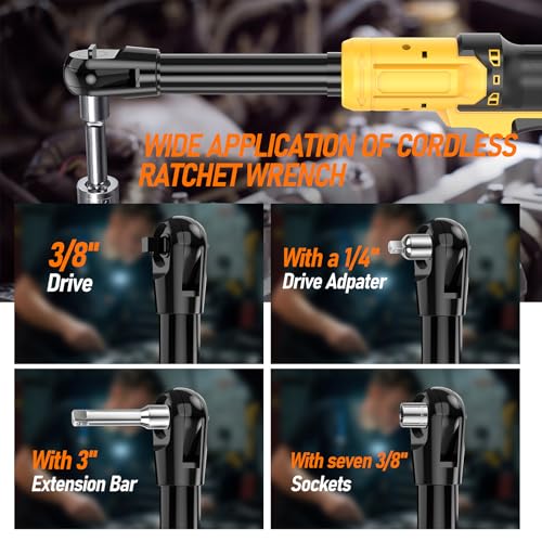 3/8" Cordless Ratchet Wrench Fit for Dewalt 20V Battery | 80FT-LBS Electric Ratchet Wrench with 5 Speeds, Sockets Set, Adapters and Tool Bag(No Battery)