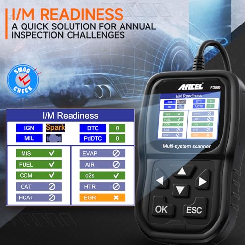 ANCEL FD500 OBD2 Scanner fits for Ford Lincoln Mercury - All Systems Code Reader with Engine, ABS, SRS, Transmission, 4WD Diagnostics - Scan Tool with EPB, Throttle, Oil Reset, Battery Registration - color: Gray