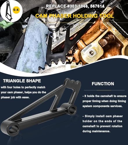 6PCS Timing Belt Tools For Ford 4.6L 5.4L 6.8L 3V Engines, Valve Spring Compressor Tool Kit, Cam Phaser Holding Tool, Timing Chain Wedge Tool, Crankshaft Positioning Holder, Cam Phaser Mount Bolt