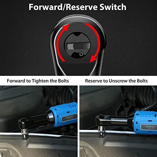 WISETOOL 20V 3/8 Inch Extended Cordless Ratchet Wrench w/ 2-Pack 2.0 Ah Batteries,60 N·m Battery Powered Ratchet Tool with 9 Sockets and Tool Bag - size: Extended Cordless Ratchet Wrench